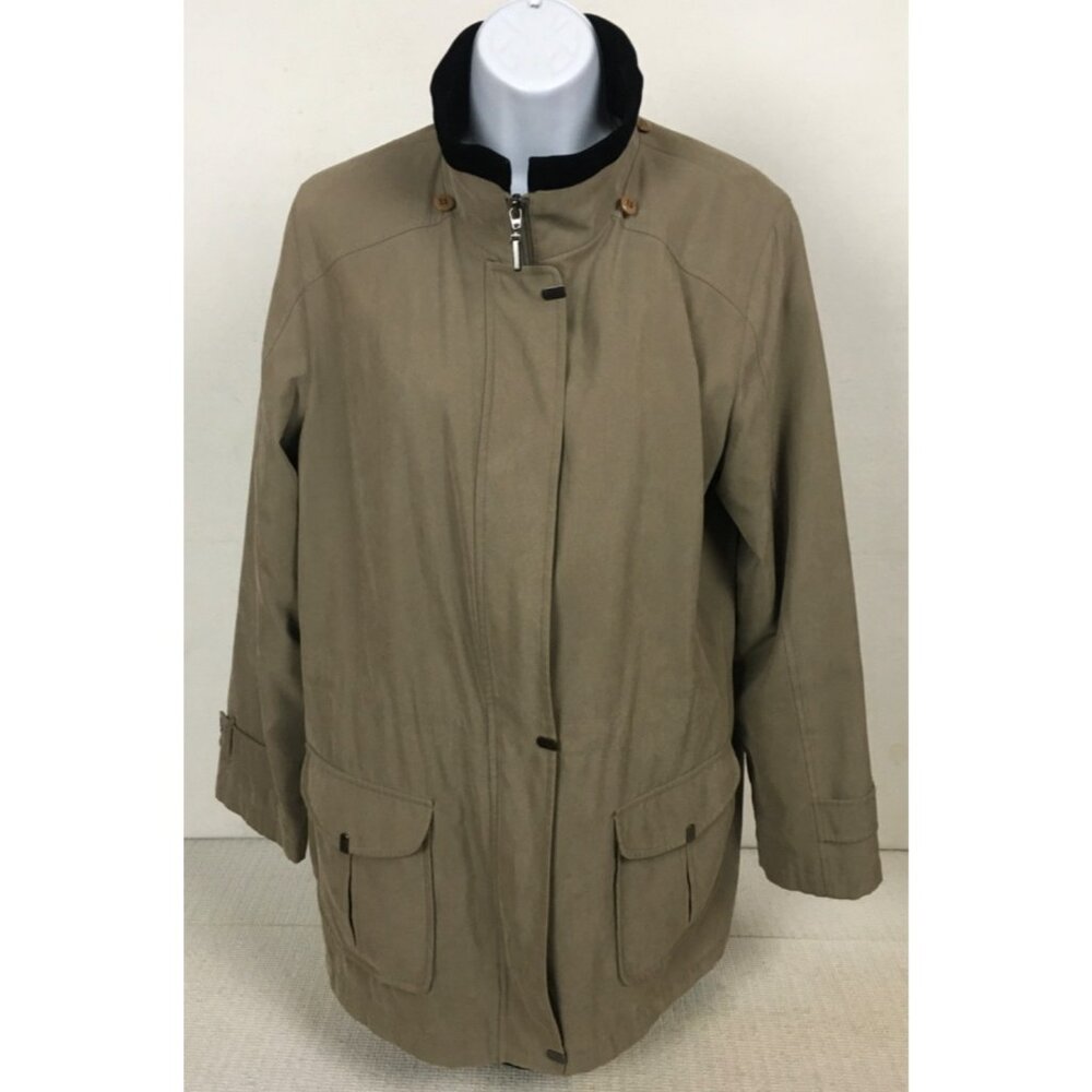 St Johns Bay Jacket Women Size PM Light Brown Removable Liner Pockets Full Zipp